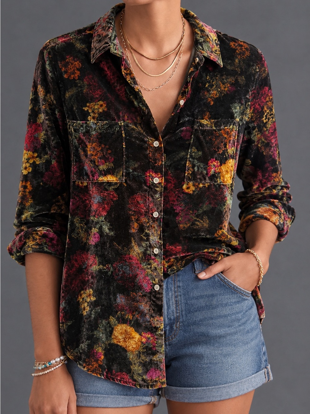 Pilcro Classic Velvet Buttondown Shirt